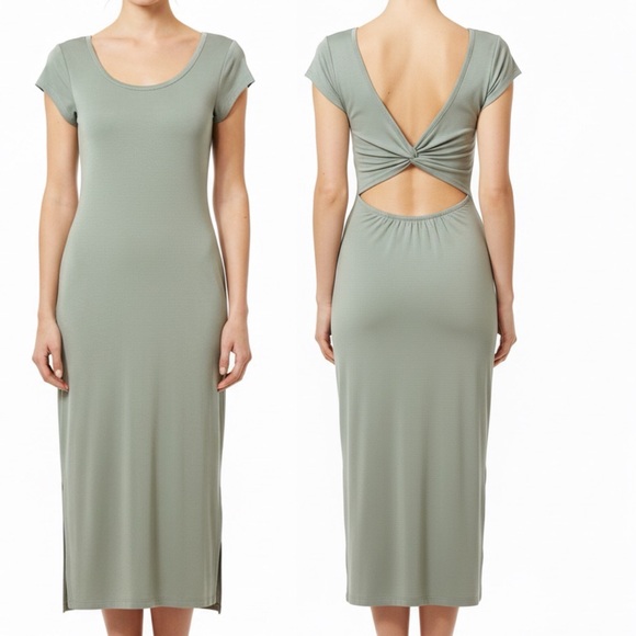 Z Supply NWT green midi dress cap sleeves open back twist detail womens sz XS